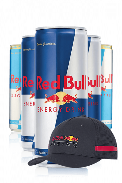 1 Cassa Red Bull 24 x 25cl + 1 Cassa Red Bull Senza Zuccheri 24 x 25cl + OMAGGIO 1 cappello Red Bull