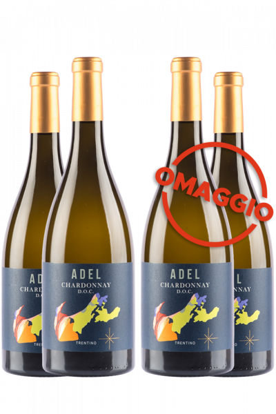 3 Bottiglie Trentino DOC Chardonnay 2020 Selezione Adel + 3 OMAGGIO + 1 cavatappi Adel