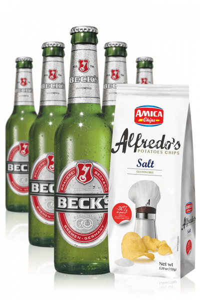 Beck's da 24 x 33cl + Amica Chips Sale Marino Alfredo's 3 x 150gr