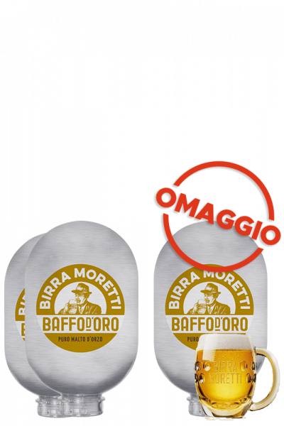4 Fusti Moretti Baffo d'Oro Blade 8 Litri (Scad. 31/10) + 1 OMAGGIO + 6 bicchieri Moretti tazza 20cl