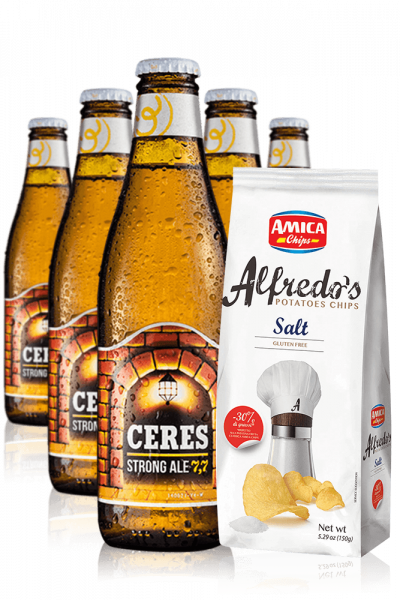 Ceres Strong Ale da 24 x 33cl + Amica Chips Sale Marino Alfredo's 3 x 150gr