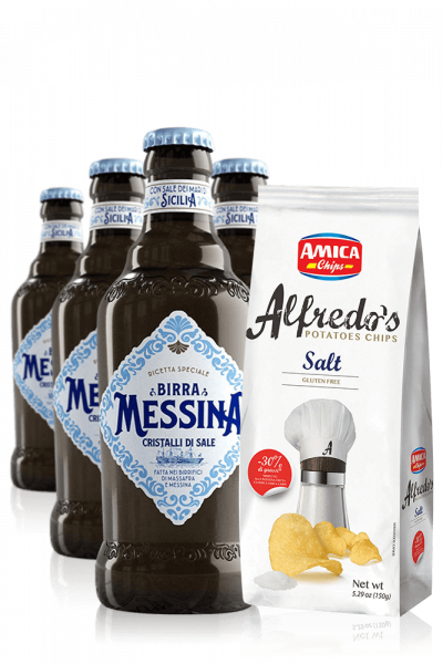 Birra Messina Cristalli Di Sale Da 24 x 33cl + Amica Chips Sale Marino Alfredo's 3 x 150gr