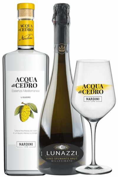 Liquore Acqua Di Cedro Nardini 1Litro + OMAGGIO 1 Spumante Brut 2023 Lunazzi + 2 bicchieri Cedro Nardini