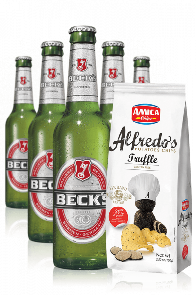 Beck's da 24 x 33cl + Amica Chips Tartufo Alfredo's 3 x 100gr