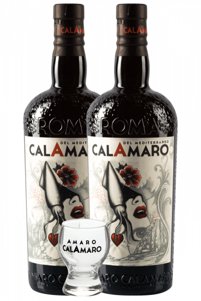 2 Bottiglie Amaro Calamaro 70cl + 6 bicchieri shot Calamaro