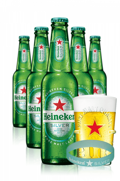 Heineken Silver Cassa da 24 bottiglie x 33cl + OMAGGIO 6 bicchieri Heineken Silver 20cl