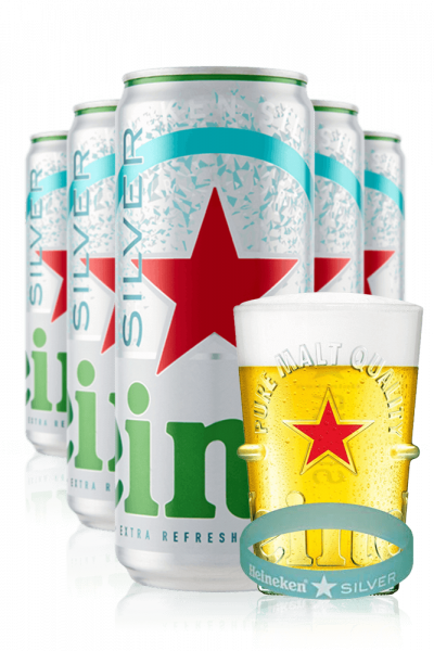 Heineken Silver Cassa da 24 Lattine x 33cl + OMAGGIO 6 bicchieri Heineken Silver 20cl