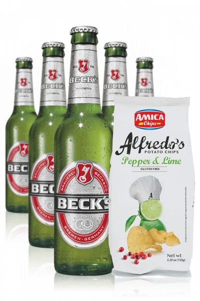 Beck's da 24 x 33cl + Amica Chips Pepper & Lime Alfredo's 3 x 150gr