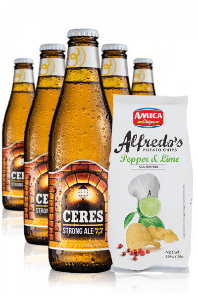 Ceres Strong Ale da 24 x 33cl + Amica Chips Pepper & Lime Alfredo's 3 x 150gr