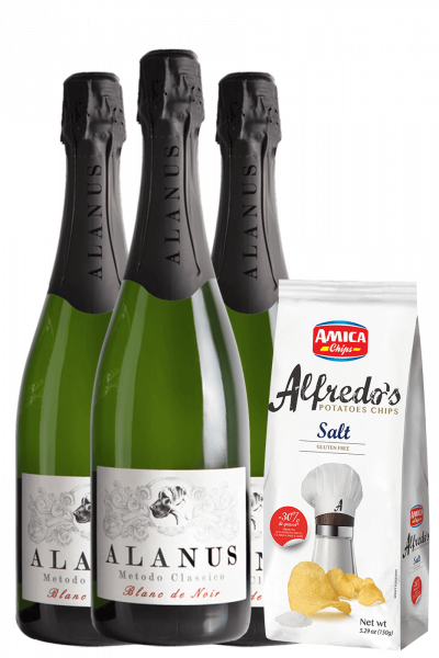 3 Metodo Classico Alanus Brut Blanc De Noir 2020 + Amica Chips Sale Marino Alfredo's 3 x 150gr