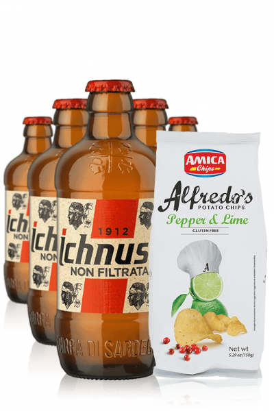 Ichnusa Non Filtrata da 24 x 33cl + Amica Chips Pepper & Lime Alfredo's 3 x 150gr