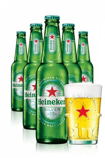 Heineken Silver Cassa da 24 bottiglie x 33cl (Scad. 30/06) + OMAGGIO 6 bicchieri Silver 20cl 