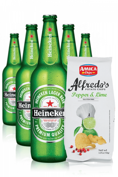 Heineken da 24 x 33cl + Amica Chips Pepper & Lime Alfredo's 3 x 150gr