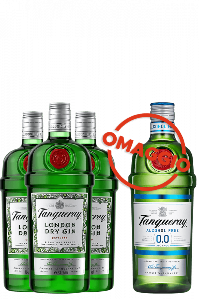 3 Bottiglie Gin London Dry Tanqueray 1Litro + OMAGGIO 1 Tanqueray 0.0 Alcohol Free 70cl