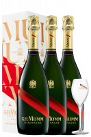 3 Bottiglie Champagne Grand Cordon Brut Mumm 75cl (Astucciato) + OMAGGIO 2 calici Mumm