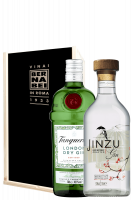 1 Gin London Dry Tanqueray 70cl + 1 Gin Jinzu 70cl (Cassetta in Legno)