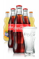 Coca-Cola Vetro Cassa da 24 bottiglie x 33cl + Fanta Vetro Cassa da 24 bottiglie x 33cl + OMAGGIO 1 formina per ghiaccio + 6 bicchieri
