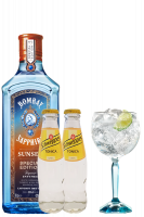 Gin London Dry Bombay Sunset Special Edition 70cl + 4 Schweppes Tonica 18cl + OMAGGIO 2 Bicchieri Bombay
